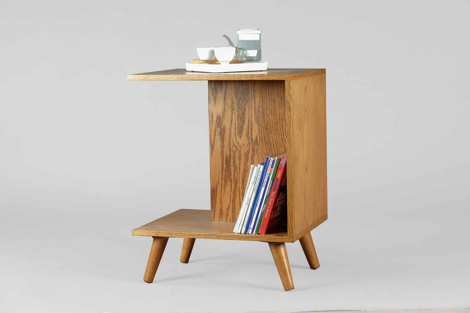 small wood table used for storage
