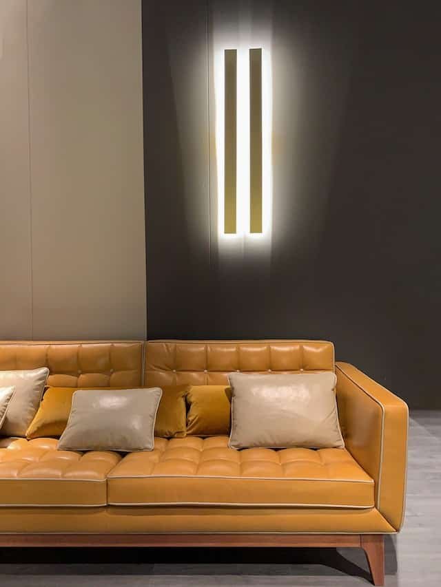 orange leather sofa in room