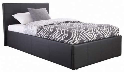 Black Ottoman Storage Faux Leather Bed