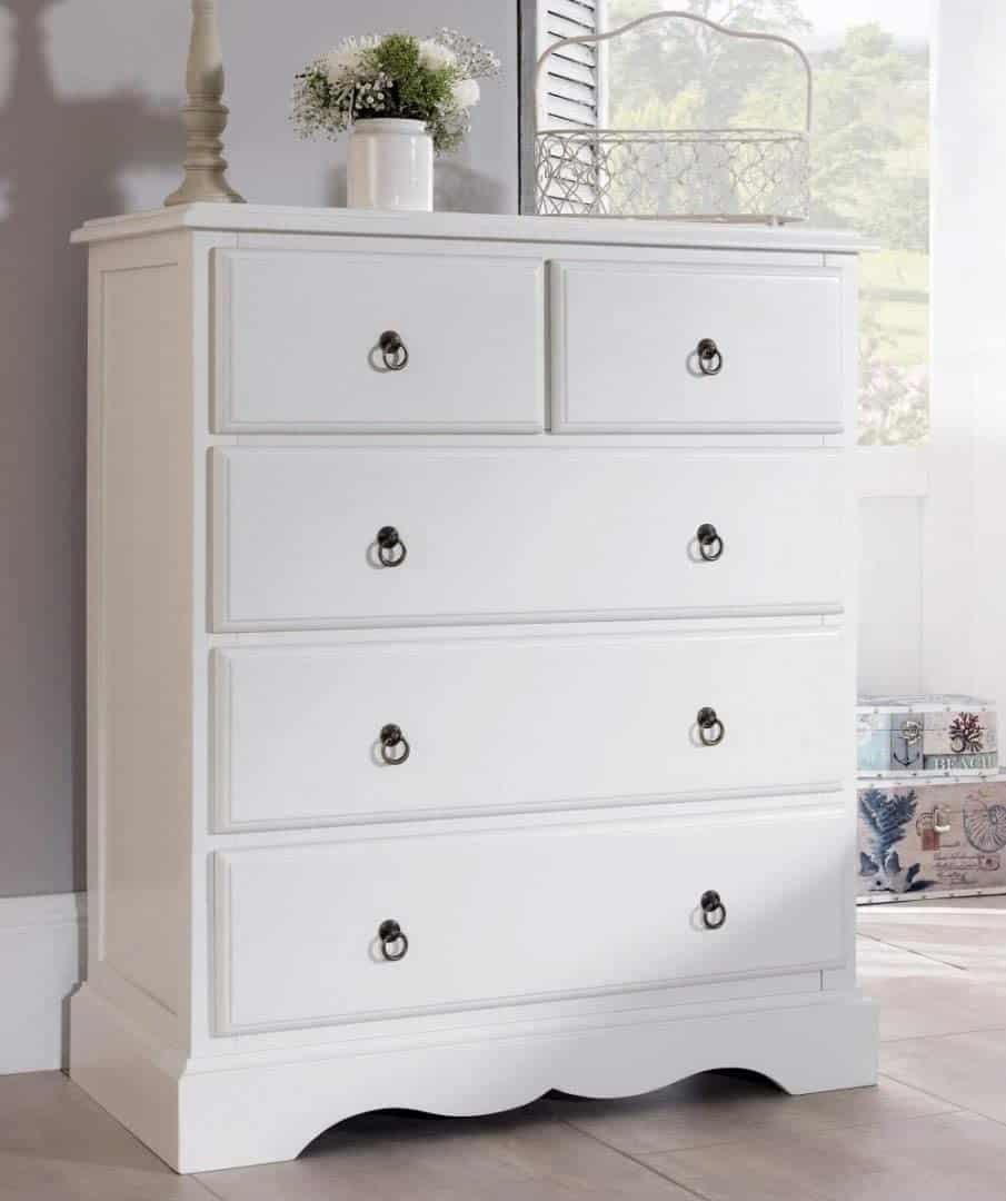 Romance 2 over 3 Large Antique White Chest of Drawers