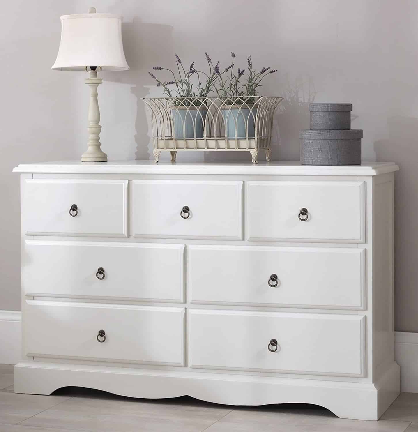 Romance Large 3 over 4 Antique White Chest of Drawers