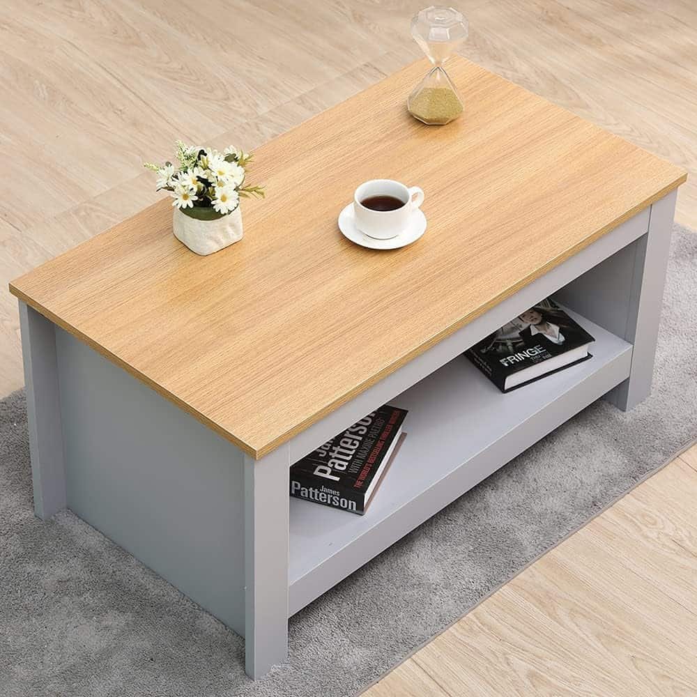 Homeke Wooden Coffee Table with Storage Shelf